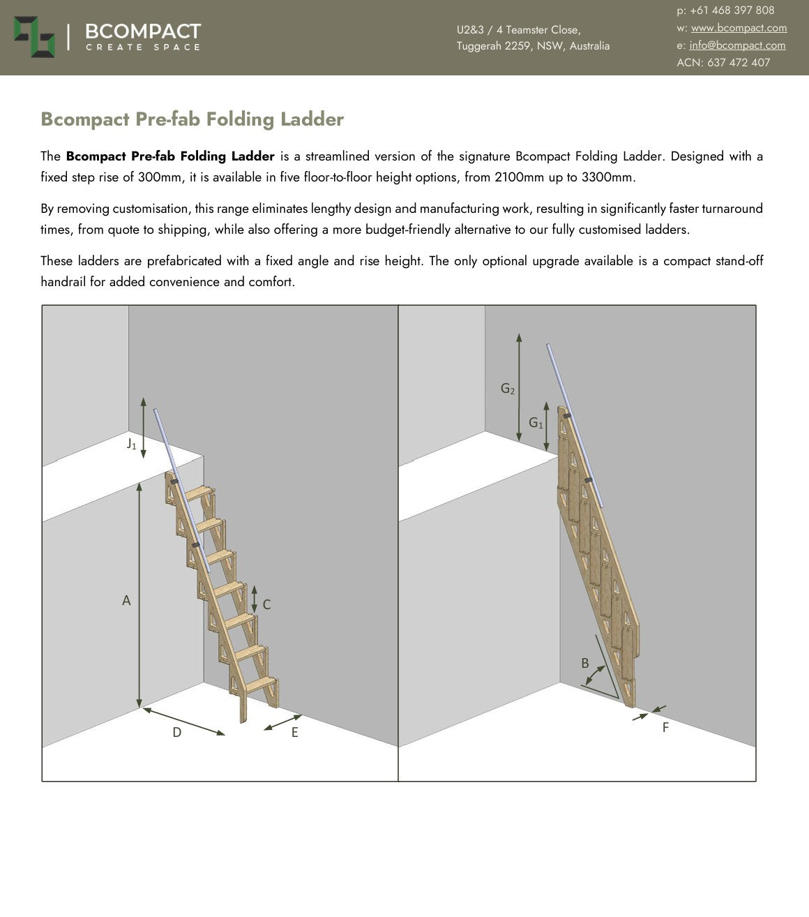 Bcompact Prefabricated Folding Ladder 2.4m / 94.5in Attic Ladder Replacement