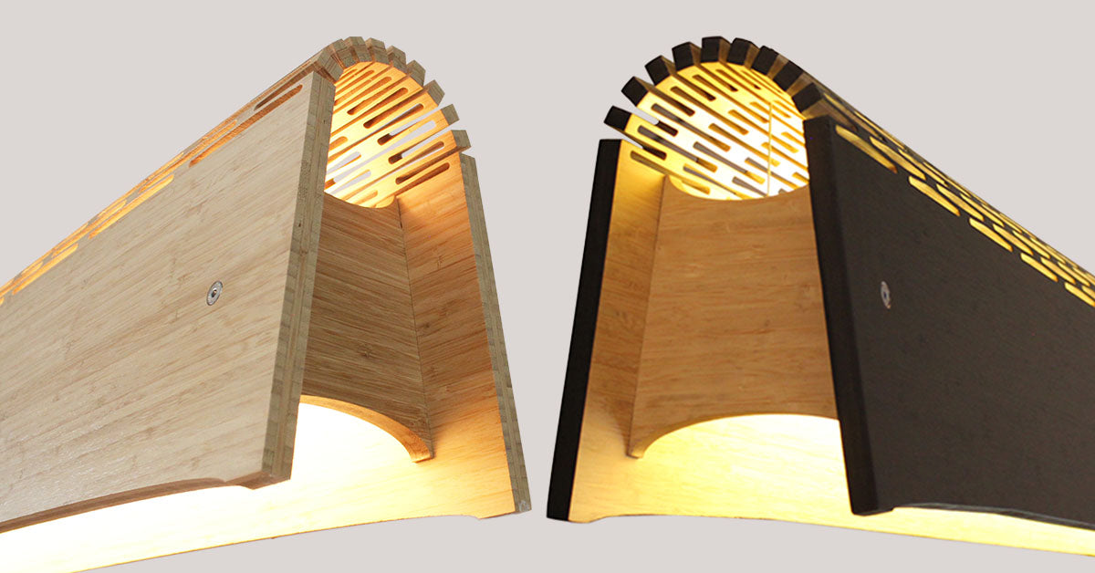 Kerf Linear Light - 2m/78.74". Bamboo. 20W LED. Stainless Wire Suspension