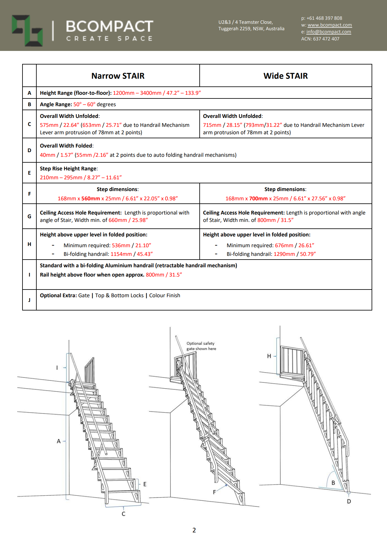 Side Folding Staircase - 2.2m/86.61" - Height customized from 1.2m/47.2" - 3.4m/133.9"