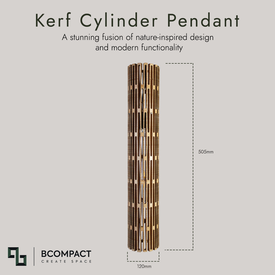 Kerf Cylinder Pendant Light. Bamboo. 5W LED. Hanging Pendant