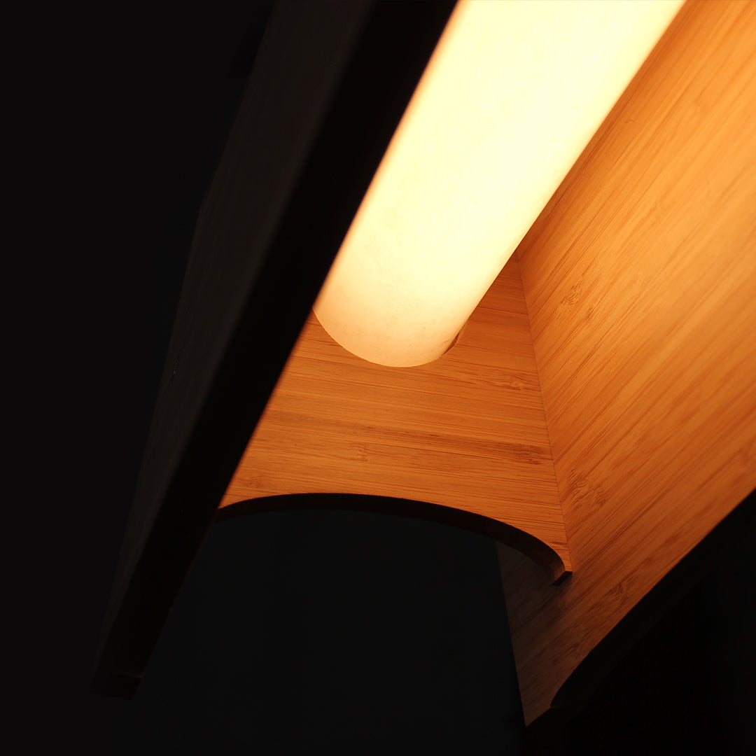 Kerf Linear Light - 1m/39.37". Bamboo. LED. 20W. Stainless Wire Suspension