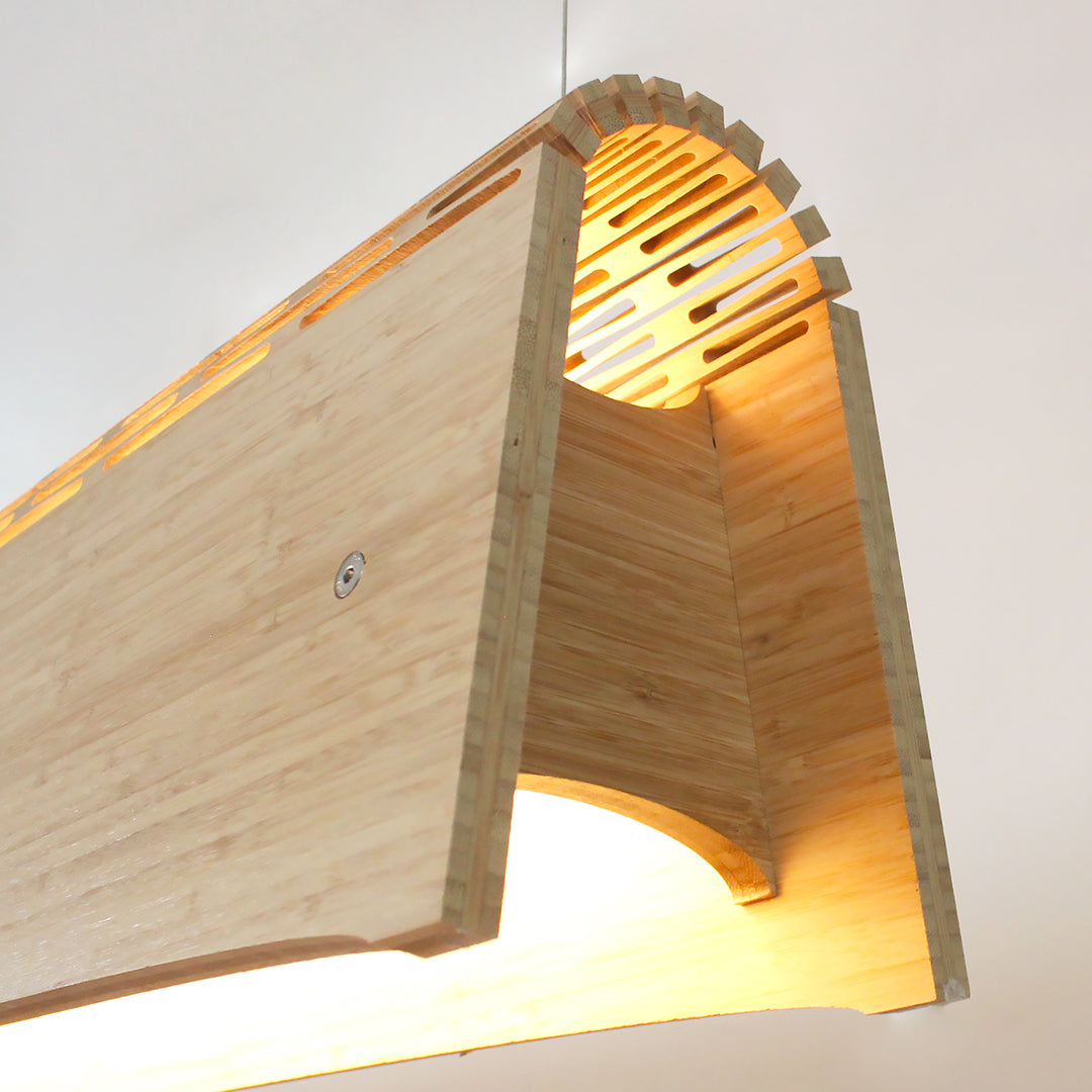 Kerf Linear Light - 1m/39.37". Bamboo. LED. 20W. Stainless Wire Suspension