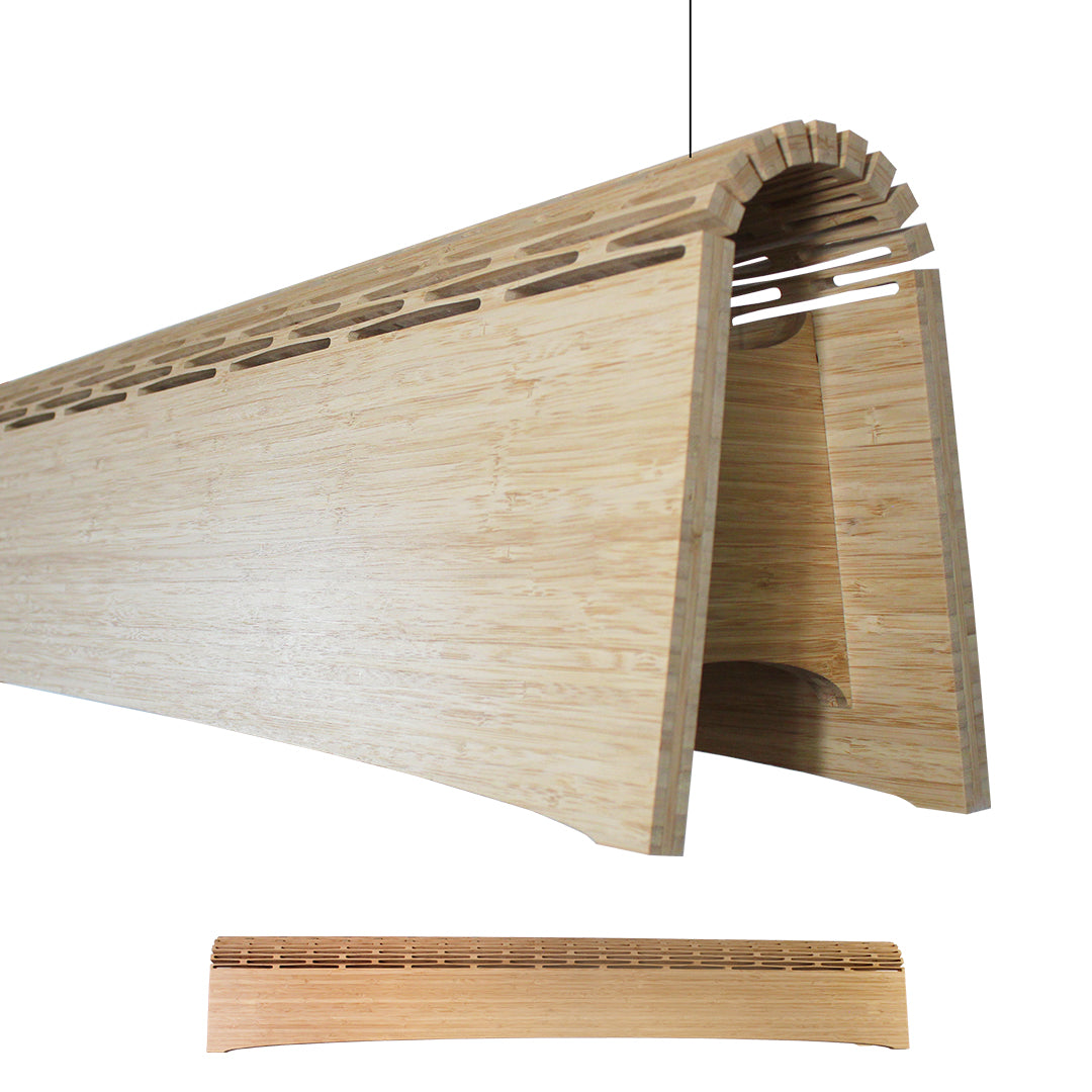 Kerf Linear Light - 1m/39.37". Bamboo. LED. 20W. Stainless Wire Suspension